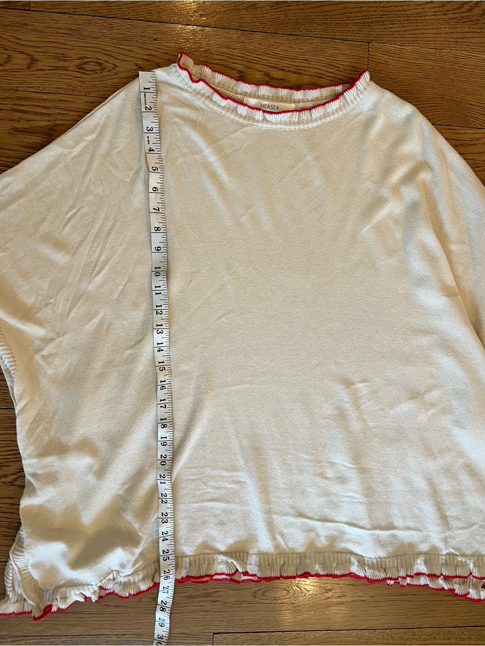 Mersea Catalina Ruffle Sweater Cream With Red Trim OS - Picture 6 of 8